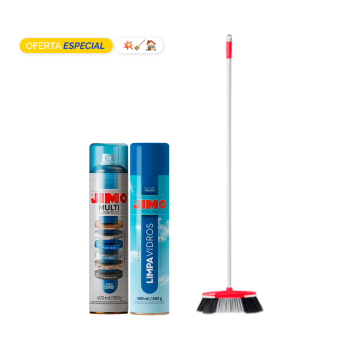 Oferta JIMO! Limpia vidrio + Multiuso + Escoba 1.30mts